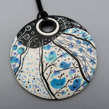 Faux watercolor pendant - Winter birds