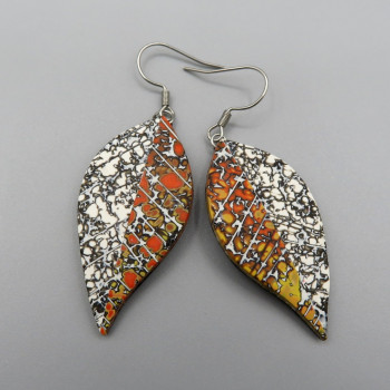 Leaf Earrings Orange/white