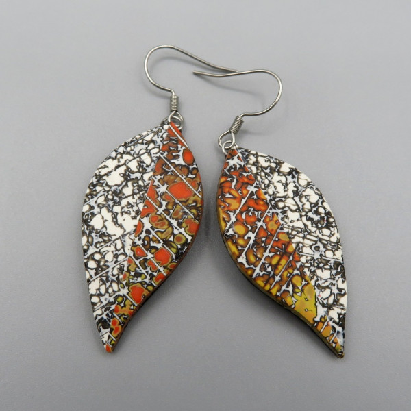 Leaf Earrings Orange/white