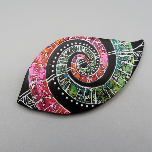 Kumbaya Leaf Brooch /Pink/Black/Green