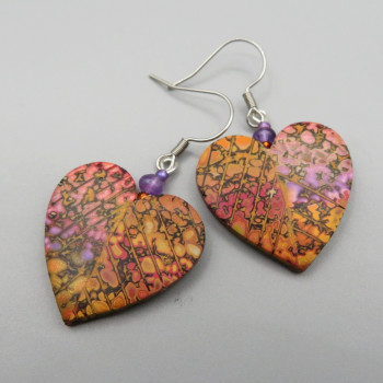 Heart Leaf Earrings - Fall colors, and Natural Amethyst 