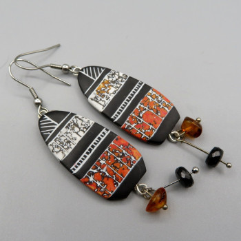 Kumbaya Earrings with natural Amber and Black Spinel