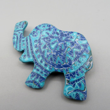 Faux batik Broch Elephant blue
