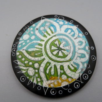 Daffodil Faux batik Brooch blue-green