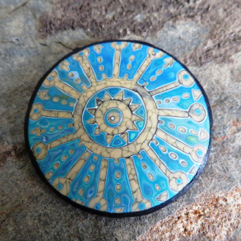 Turquise sun Faux batik Brooch 