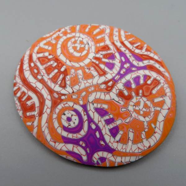 Oval Orange  Faux batik Brooch 