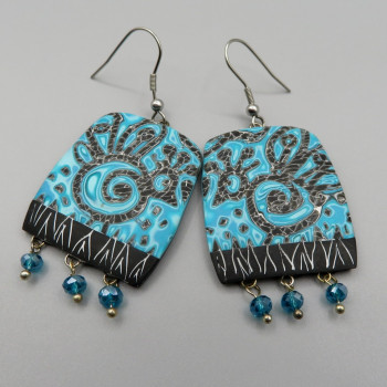 Faux batik  Turquoise Peacocks Earrings