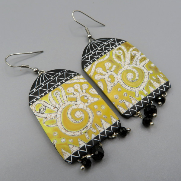  Faux batik Golden Peacocks Earrings