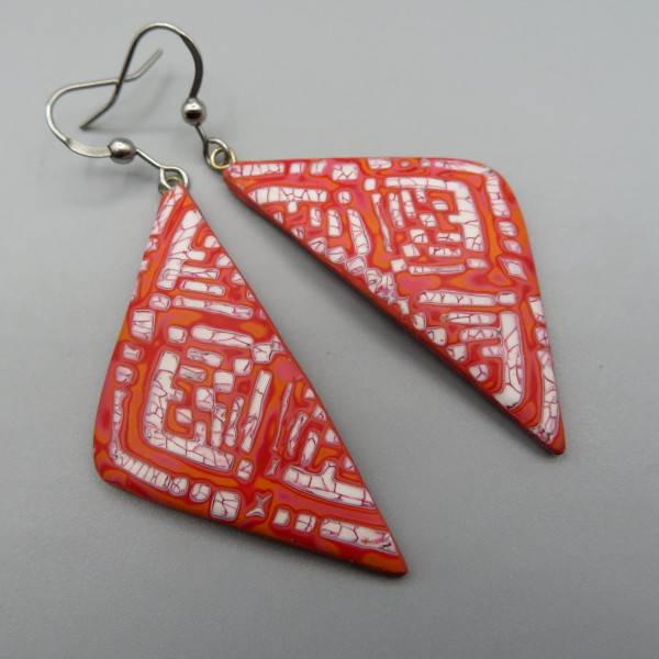 Faux batik red triangle Earrings No 1