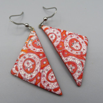  Faux batik Red triangle Earrings No 2