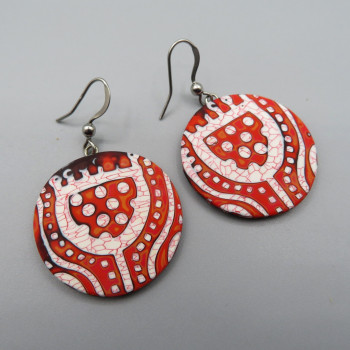 Faux Batik Red Tulips Earrings