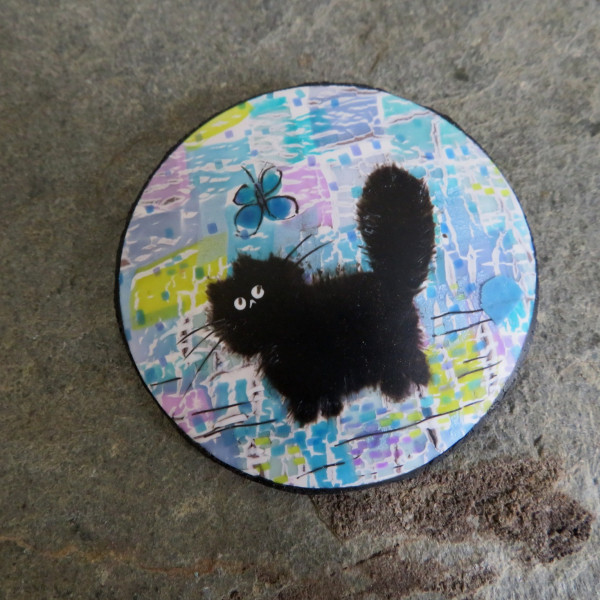 Kitty and butterfly brooch