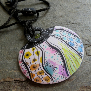 Faux watercolor pendant - Meadow of Kitties