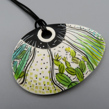 Faux watercolor pendant - Cactus spring