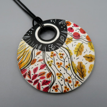 Faux watercolor pendant - Fall Leaves