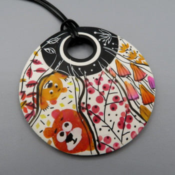 Faux watercolor pendant _ Fall Bears